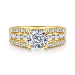 Brinne - 14K Yellow Gold Three Row Cushion Cut Diamond Engagement Ring