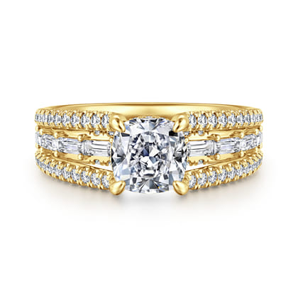 Brinne - 14K Yellow Gold Three Row Cushion Cut Diamond Engagement Ring