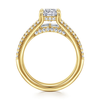 Brinne - 14K Yellow Gold Three Row Cushion Cut Diamond Engagement Ring