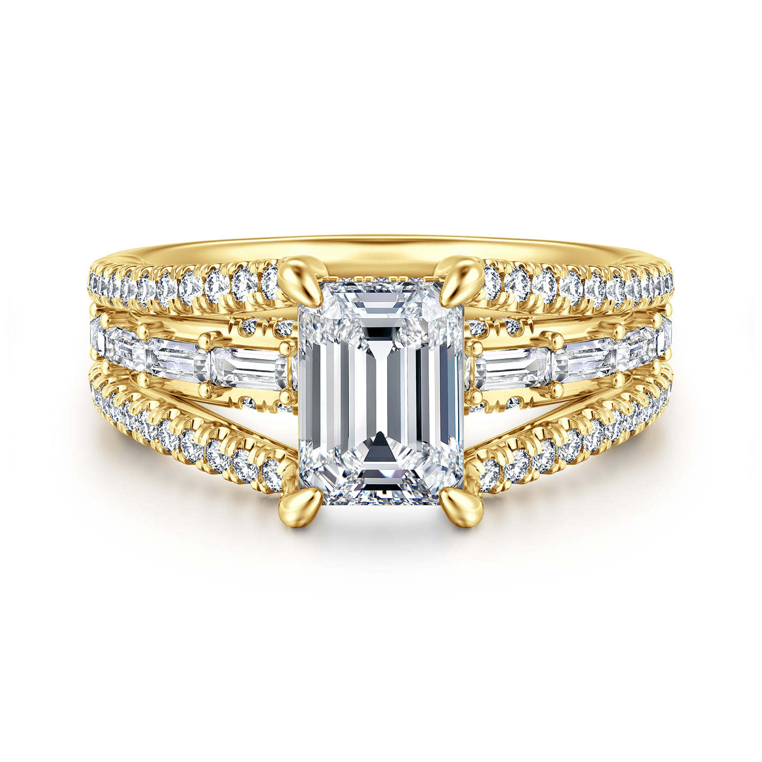 Brinne - 14K Yellow Gold Three Row Emerald Cut Diamond Engagement Ring