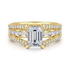 Brinne - 14K Yellow Gold Three Row Emerald Cut Diamond Engagement Ring