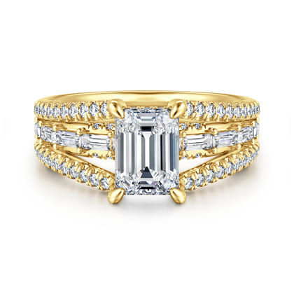 Brinne - 14K Yellow Gold Three Row Emerald Cut Diamond Engagement Ring