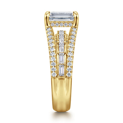 Brinne - 14K Yellow Gold Three Row Emerald Cut Diamond Engagement Ring