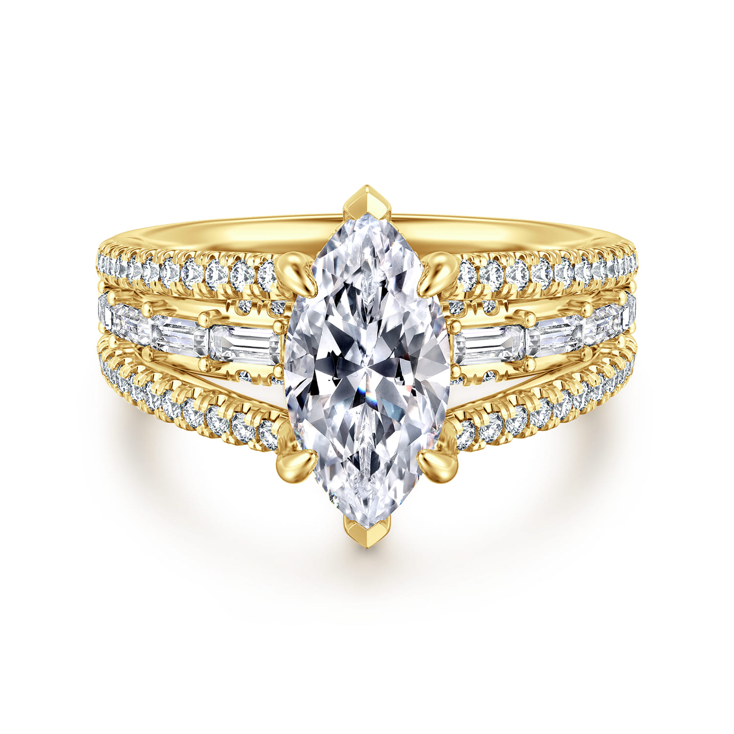 Brinne - 14K Yellow Gold Three Row Marquise Shape Diamond Engagement Ring