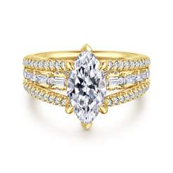 Brinne - 14K Yellow Gold Three Row Marquise Shape Diamond Engagement Ring