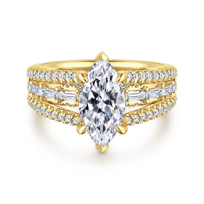 Brinne - 14K Yellow Gold Three Row Marquise Shape Diamond Engagement Ring