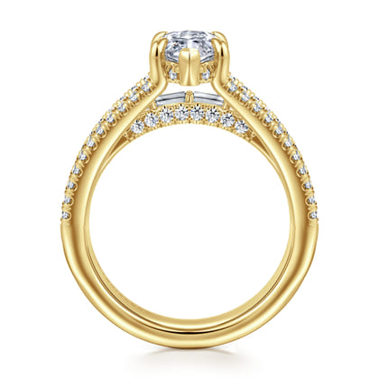 Brinne - 14K Yellow Gold Three Row Marquise Shape Diamond Engagement Ring