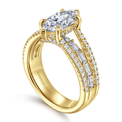 Brinne - 14K Yellow Gold Three Row Marquise Shape Diamond Engagement Ring