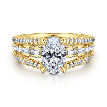Brinne - 14K Yellow Gold Three Row Oval Diamond Engagement Ring