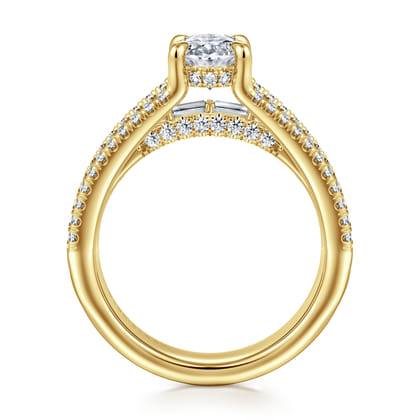 Brinne - 14K Yellow Gold Three Row Oval Diamond Engagement Ring