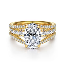 14K Yellow Gold Three Row Oval Diamond Engagement Ring