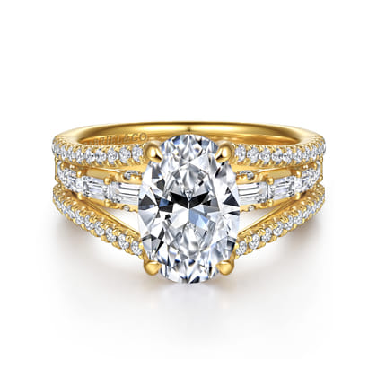 Brinne - 14K Yellow Gold Three Row Oval Diamond Engagement Ring