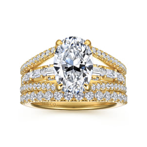 Brinne - 14K Yellow Gold Three Row Oval Diamond Engagement Ring