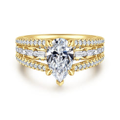 Brinne - 14K Yellow Gold Three Row Pear Shape Diamond Engagement Ring