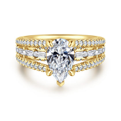 Brinne - 14K Yellow Gold Three Row Pear Shape Diamond Engagement Ring