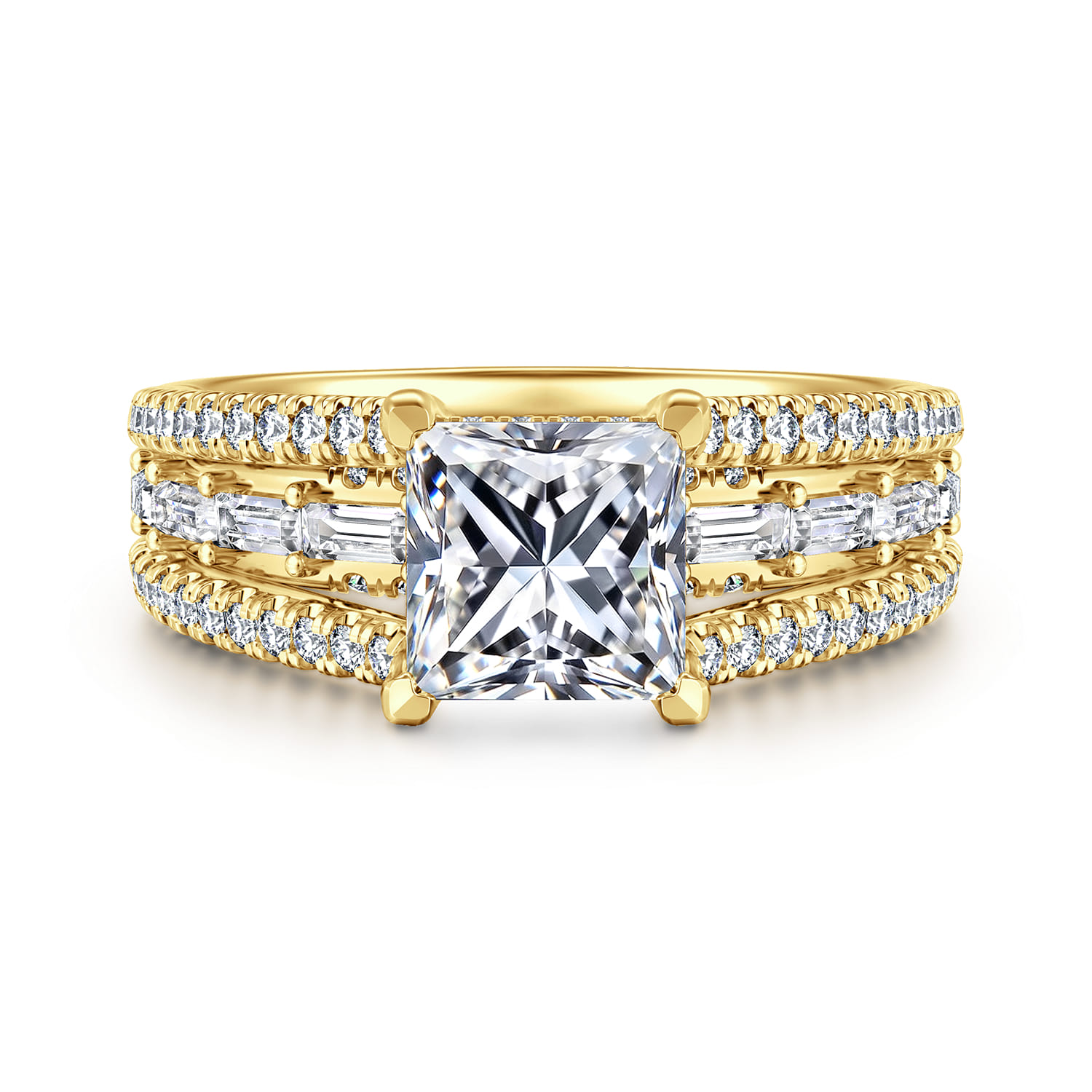 Brinne - 14K Yellow Gold Three Row Princess Cut Diamond Engagement Ring