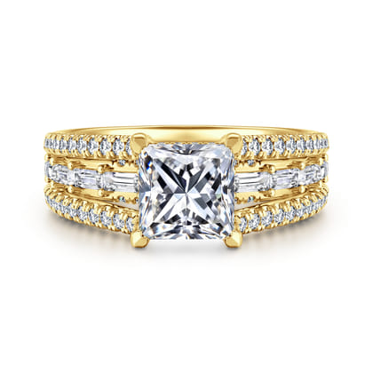 Brinne - 14K Yellow Gold Three Row Princess Cut Diamond Engagement Ring