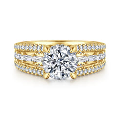Brinne - 14K Yellow Gold Three Row Round Diamond Engagement Ring