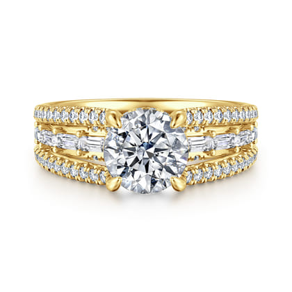 Brinne - 14K Yellow Gold Three Row Round Diamond Engagement Ring