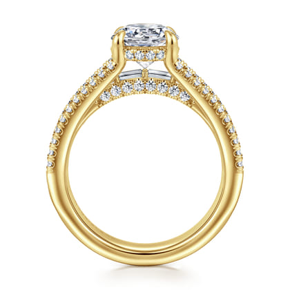 Brinne - 14K Yellow Gold Three Row Round Diamond Engagement Ring