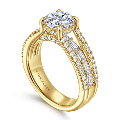 Brinne - 14K Yellow Gold Three Row Round Diamond Engagement Ring
