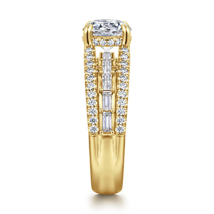 Brinne - 14K Yellow Gold Three Row Round Diamond Engagement Ring