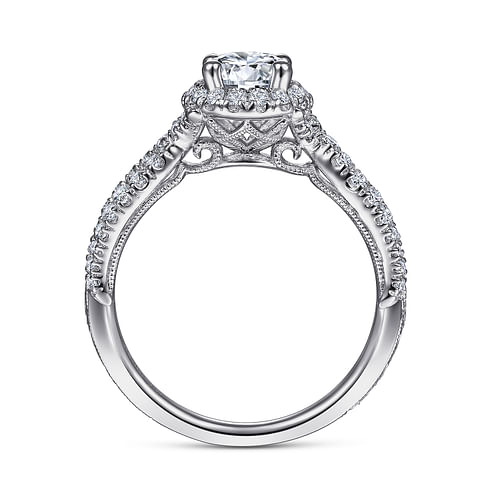Britney - Vintage Inspired 14K White Gold Round Halo Diamond Engagement Ring - 0.43 ct - Shot 2
