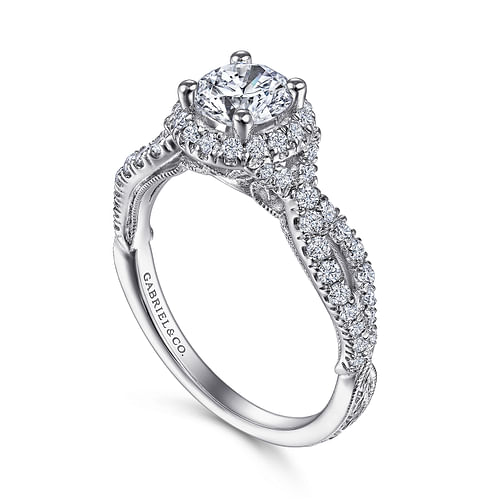 Britney - Vintage Inspired 14K White Gold Round Halo Diamond Engagement Ring - 0.43 ct - Shot 3