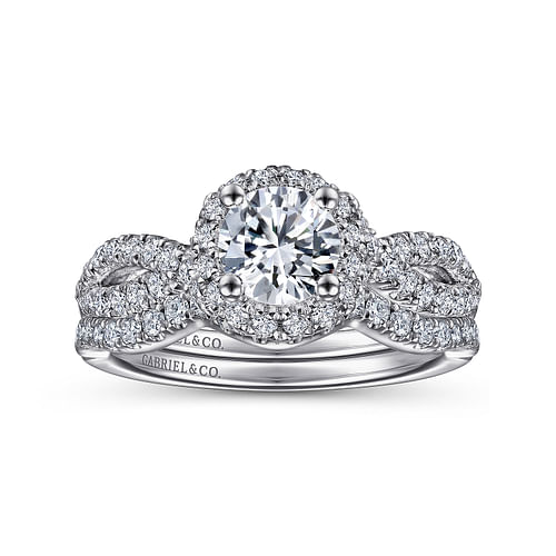 Britney - Vintage Inspired 14K White Gold Round Halo Diamond Engagement Ring - 0.43 ct - Shot 4