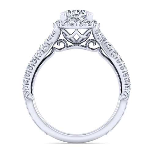 Britney - Vintage Inspired 14K White Gold Round Halo Diamond Engagement Ring - 0.57 ct - Shot 2