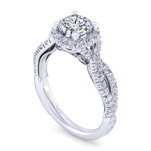 Britney - Vintage Inspired 14K White Gold Round Halo Diamond Engagement Ring - 0.57 ct - Shot 3