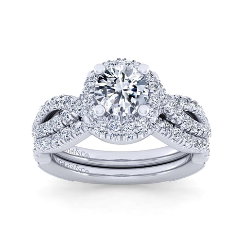 Britney - Vintage Inspired 14K White Gold Round Halo Diamond Engagement Ring - 0.57 ct - Shot 4