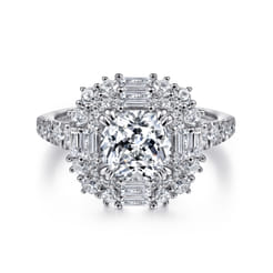 Brocade - 14K White Gold Cushion Double Halo Diamond Engagement Ring