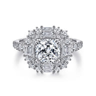 Brocade - 14K White Gold Cushion Double Halo Diamond Engagement Ring