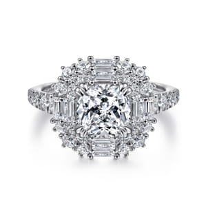Brocade - 14K White Gold Cushion Double Halo Diamond Engagement Ring