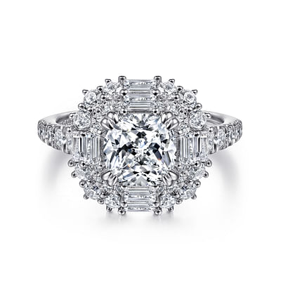 Brocade - 14K White Gold Cushion Double Halo Diamond Engagement Ring