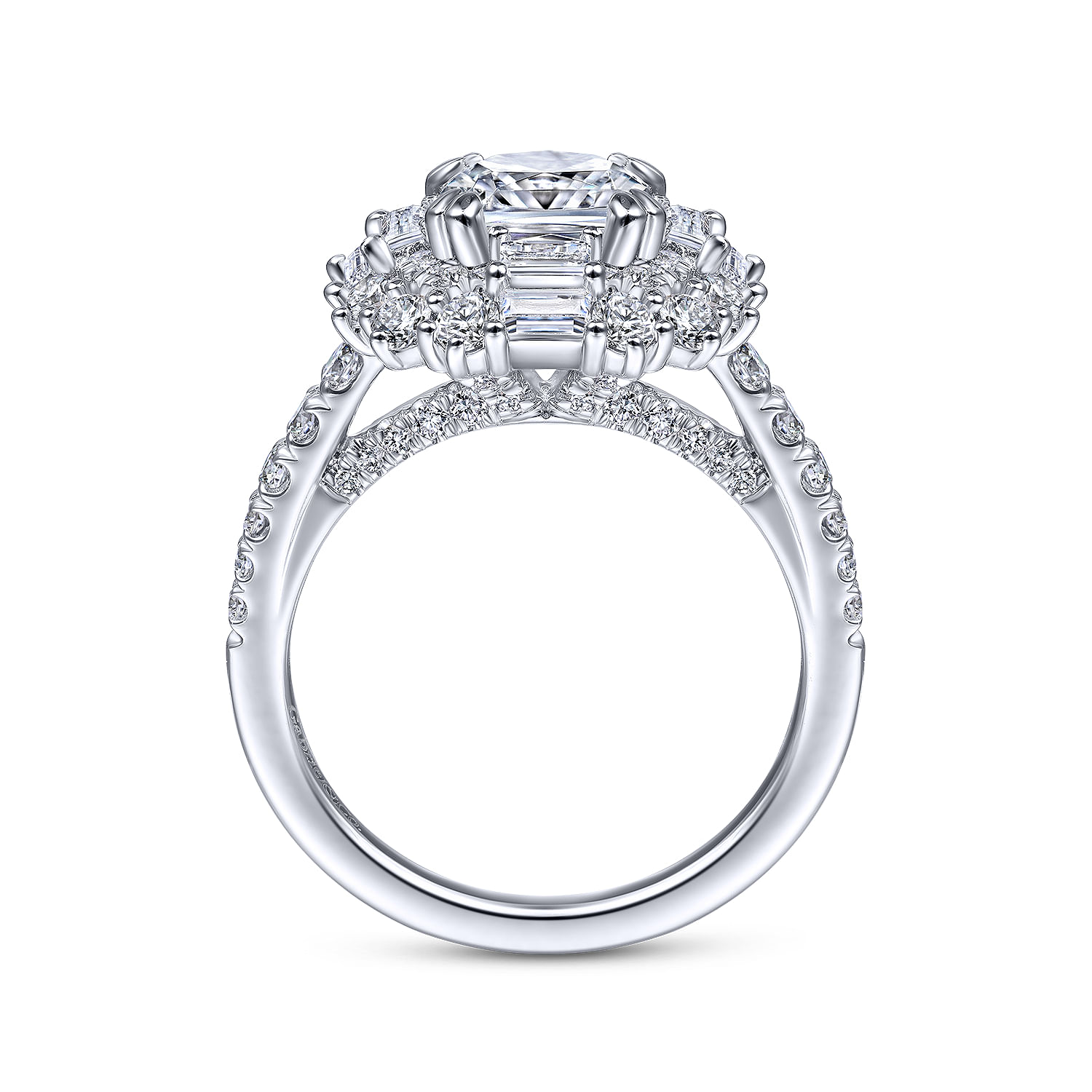 Brocade - 14K White Gold Cushion Double Halo Diamond Engagement Ring