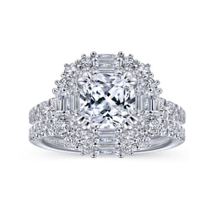 Brocade - 14K White Gold Cushion Double Halo Diamond Engagement Ring