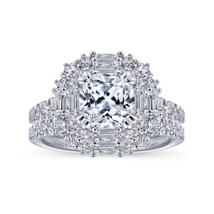 Brocade - 14K White Gold Cushion Double Halo Diamond Engagement Ring