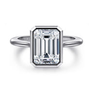 Brooke - 14K White Gold Emerald Cut Bezel Set Solitaire Diamond Engagement Ring