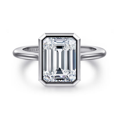 Brooke - 14K White Gold Emerald Cut Bezel Set Solitaire Diamond Engagement Ring