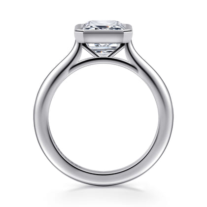 Brooke - 14K White Gold Emerald Cut Bezel Set Solitaire Diamond Engagement Ring