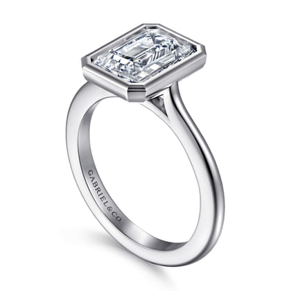 Brooke - 14K White Gold Emerald Cut Bezel Set Solitaire Diamond Engagement Ring