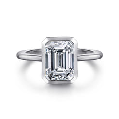 Brooke - 14K White Gold Emerald Cut Bezel Set Solitaire Diamond Engagement Ring