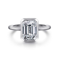 Brooke - 14K White Gold Emerald Cut Bezel Set Solitaire Diamond Engagement Ring