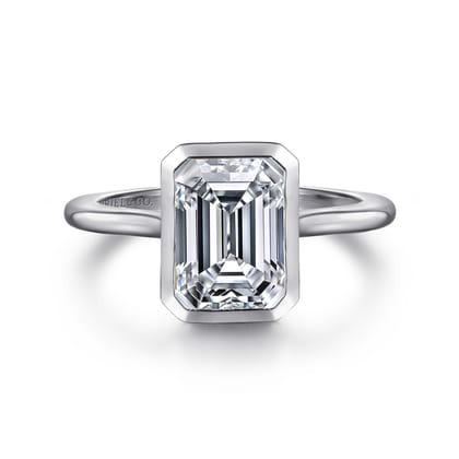 Brooke - 14K White Gold Emerald Cut Bezel Set Solitaire Diamond Engagement Ring
