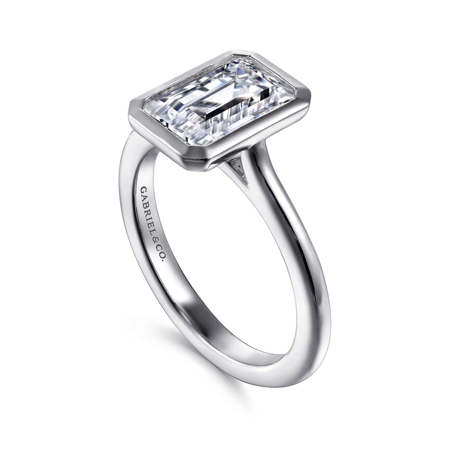 Brooke - 14K White Gold Emerald Cut Bezel Set Solitaire Diamond Engagement Ring