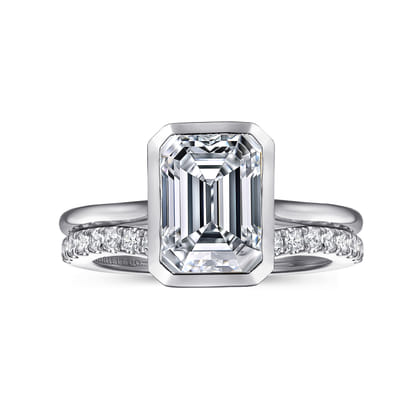 Brooke - 14K White Gold Emerald Cut Bezel Set Solitaire Diamond Engagement Ring