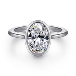 Brooke - 14K White Gold Oval Cut Bezel Set Solitaire Diamond Engagement Ring