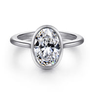 Brooke - 14K White Gold Oval Cut Bezel Set Solitaire Diamond Engagement Ring
